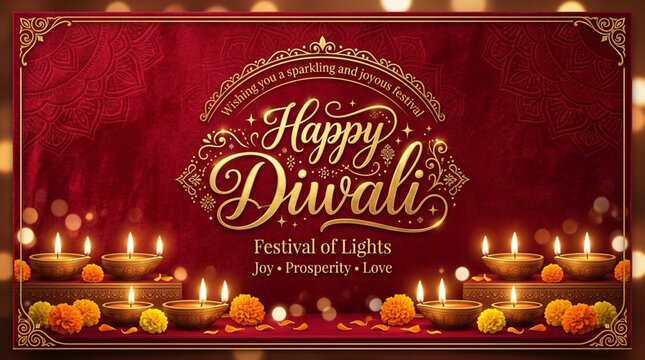 Happy diwali festive lights flowers and wishes for a joyous celebration
