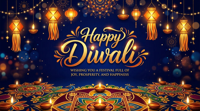 Happy diwali festive lanterns and traditional decorations for the indian festival of lights