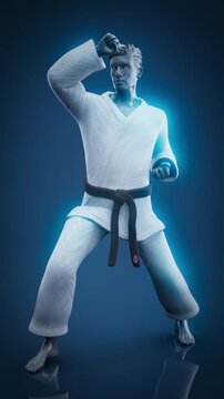 Conceptual 3D animation of a karateka performing Age Uke block