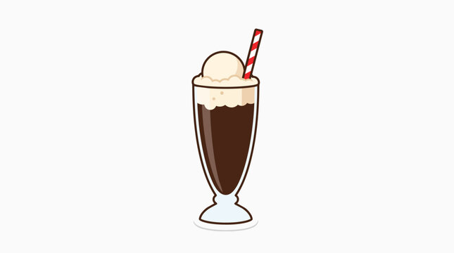 A delicious root beer float served in a tall glass with a striped straw.
