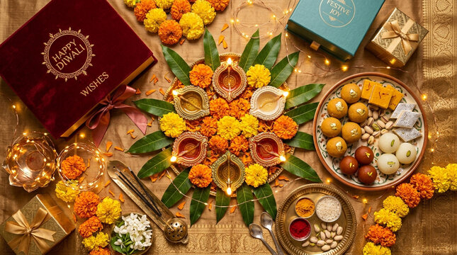Festive diwali celebration traditional sweets diyas and decorations for a joyful diwali