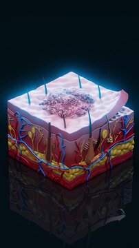 Conceptual 3D animation of diseased skin with cancer or herpes close-up