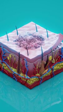 Conceptual 3D animation of diseased skin with cancer or herpes close-up