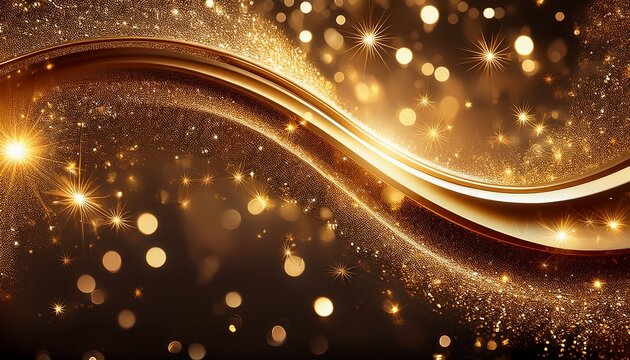 Elegant New Year Gold Glitter Background With Glowing Sparkles And Decorative Swirl Elements