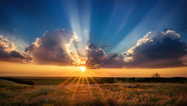 Sun Beams Breaking Through The Clouds At Sunset Beautiful Spect