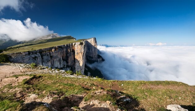Cliff Under Clouds In Vercors Mountain Range