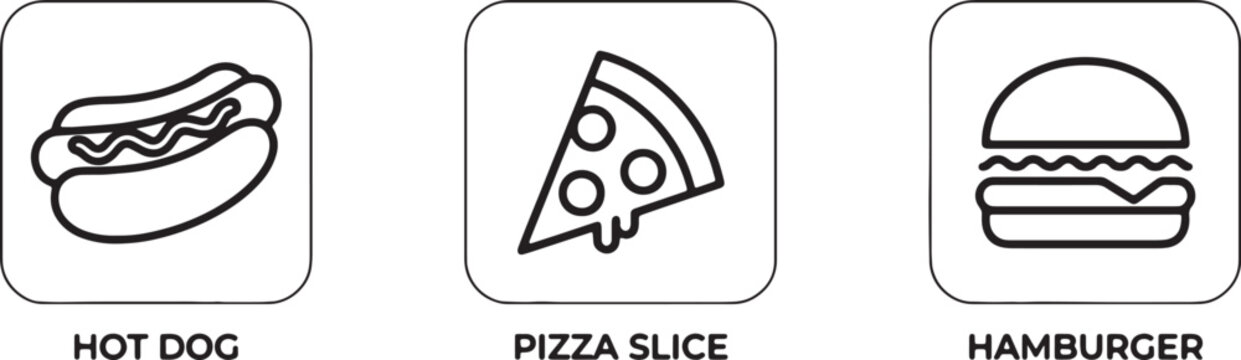 Fast food icons collection hot dog pizza hamburger with hamburger, fastfood