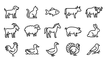 Pet and Farm Animal Flat Icon Collection Vector EPS © Rasme