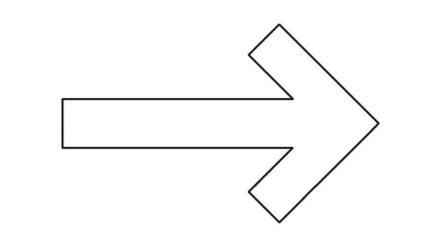 Minimalist hand drawn line animation of arrow symbol forming on white background creates dynamic motion graphic pointing right direction simple outline design elements for instructional video clips.
