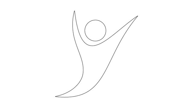 Continuous line drawing animation of abstract human figure reaching up toward sky showing joy freedom 