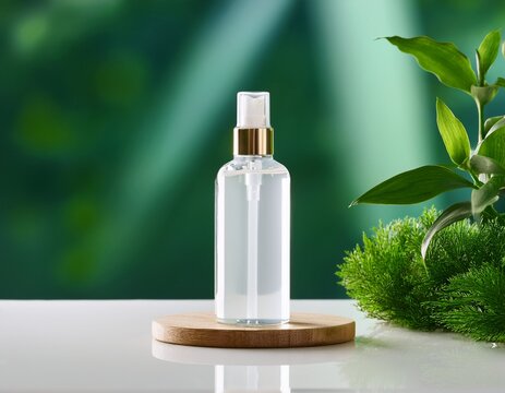 minimalist glass skincare bottle on white table with greenery background.jpg