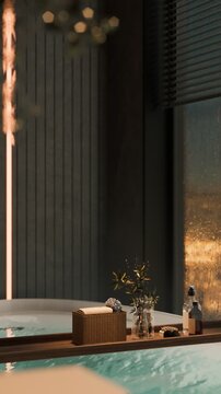 Modern Bathroom Jacuzzi with Elegant Decor and Ambient Lighting