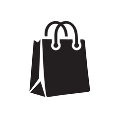 Minimalist shopping bag icon vector, black paper bag silhouette for retail and e-commerce, modern store package symbol on white background © Adnan