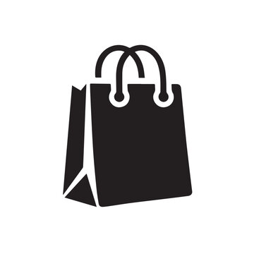 Minimalist shopping bag icon vector, black paper bag silhouette for retail and e-commerce, modern store package symbol on white background