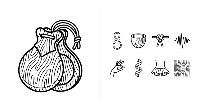 Castanets Musical Instrument Line Art Icon Set