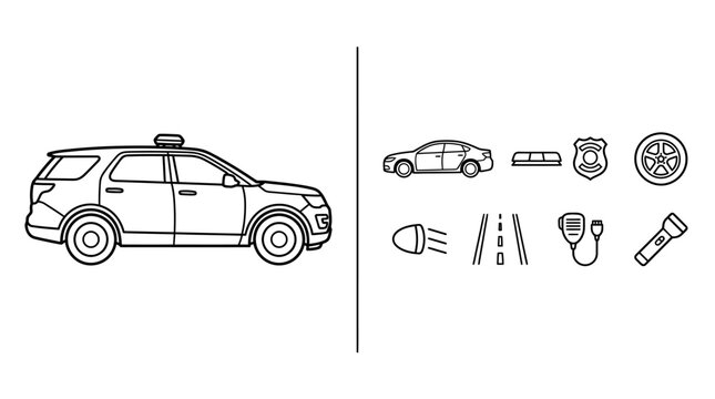 Police SUV and Law Enforcement Equipment Icon Set