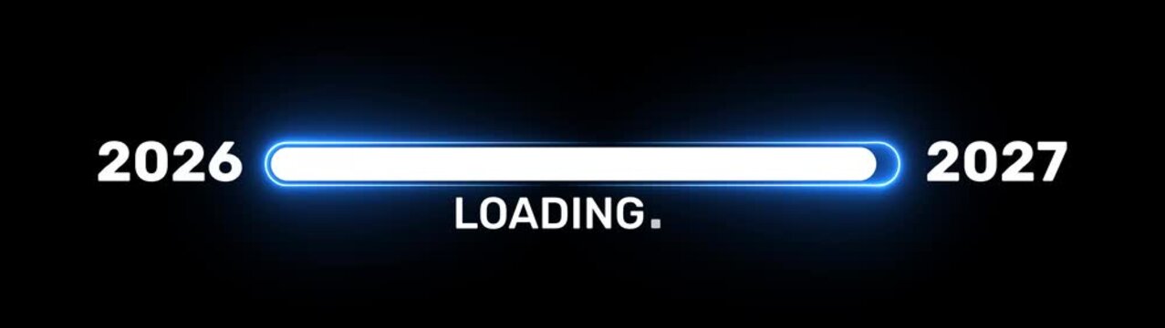 New year 2026 loading bar animation Year changing from 2025 to 2026. Loading bar from 2025 to 2026 new year transfer animation. Motion graphics of Almost reaching New Year
