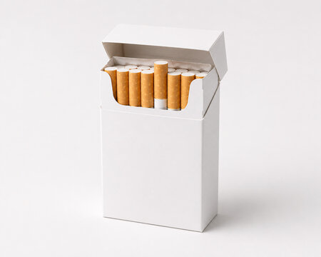 Open blank white cigarette pack mockup with visible filter tips