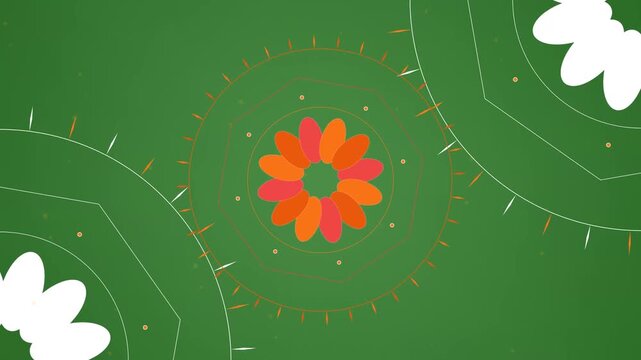 Red, Green, Orange Flower on Green Screen Background Horizontal 16-9