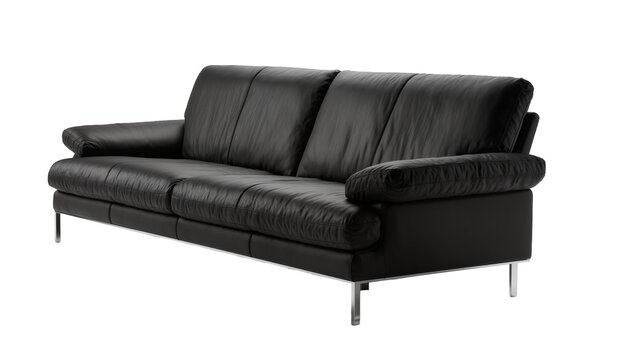 Isolated luxurious black leather modern sofa for comfortable contemporary home interior