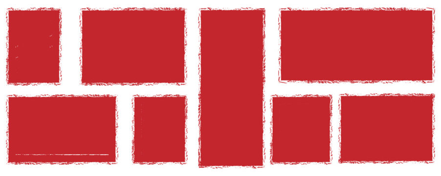 Red grunge rectangle frames collection with distressed borders isolated on white background for banners labels stickers and text box designs