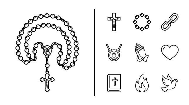 Catholic Rosary Beads and Religious Christian Icon Set