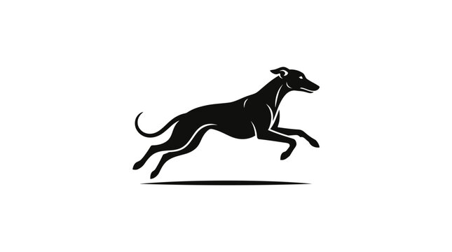Running greyhound sighthound silhouette with motion line.