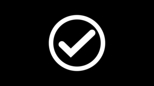 Animated check mark minimalist white tick symbol on black background, for ui and, success confirmation