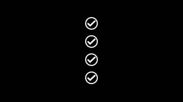 Minimalist animated checkmark list set on black background, for ui checklist, animation motion ui
