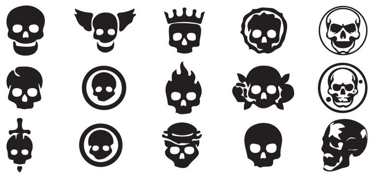 Flaming skull icons and crowned death symbols for heavy metal art vector illustration eps 10