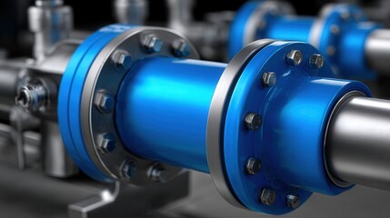 Fototapeta premium Industrial Steel Pipe Flange Connection with Blue Coating