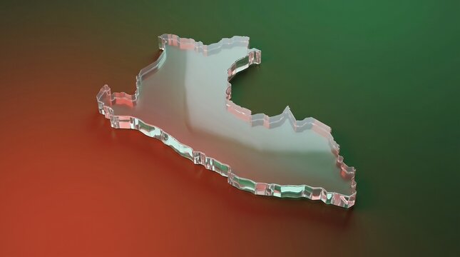 Peru map rendered as a transparent glass sculpture sits on a dual-toned gradient surface.