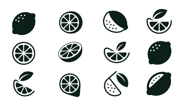 Lemon Icons Set &ndash; Citrus Fruit, Lemon Slice, Summer Drink and Cocktail Vector.