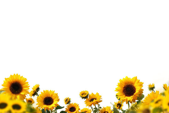 Sunflower yellow summer flower png, Realistic Flowers frame border, Photo editing, Sunflowers Isolated on a transparent background