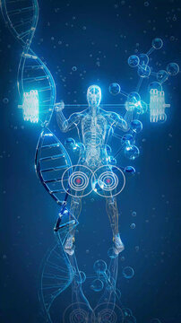 Conceptual 3D illustration of an x-ray man performing a squat