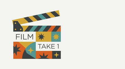 Naklejka premium Abstract film clapperboard icon. Retro geometric movie slate for cinema production design.