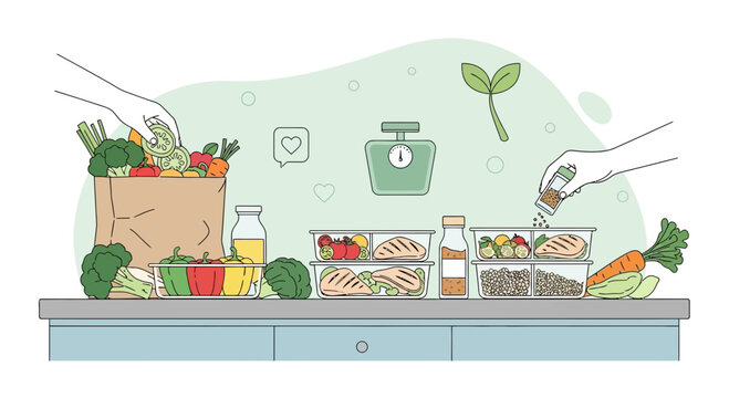 Healthy Meal Prep - Fresh Food Ingredients and Balanced Portions