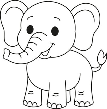 mignon &eacute;l&eacute;phant de dessin anim&eacute;, contour dessin&eacute; &agrave; la main, illustration style gribouillage, page &agrave; colorier pour enfants