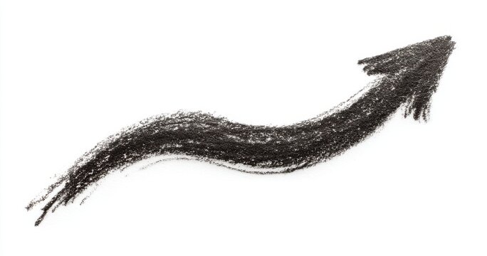 Charcoal hand drawn wavy arrow pointing upwards with charcoal direction indicator illustration background movement progress abstract artistic creative navigation minimalist increase