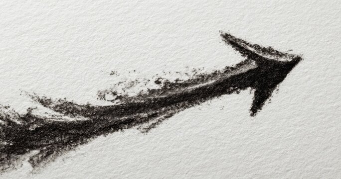 Textured charcoal sketch arrow pointing upwards with charcoal textured indicator direction illustration background navigation minimalist creative artistic increase progress abstract