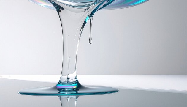 Thick clear liquid dripping elegantly on simple white background シンプルな白背景に美しく流れ落ちる粘性のある透明な液体の素材