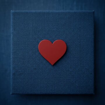 Red Heart on Dark Blue Textured Gift Box