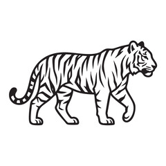 Obraz premium Black White Walking Tiger Line Art Vector Graphic