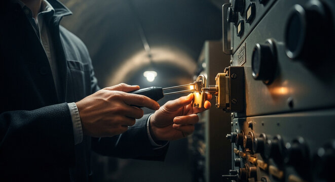 Engineer working with electrical control panel