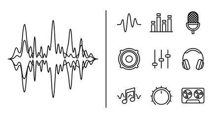Obraz premium Audio Sound Wave and Music Production Equipment Icons Set