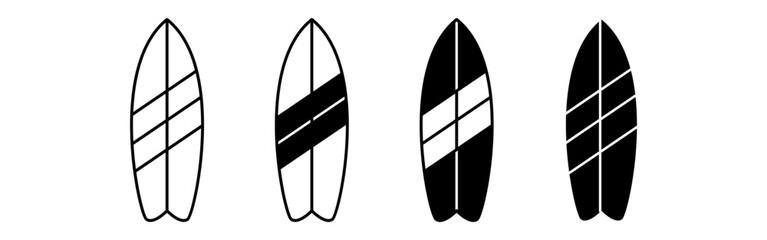 Set of Four Surfboards Summer Stripe Silhouettes. © drawnbybert