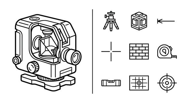 Laser Level and Surveying Equipment Icons Set