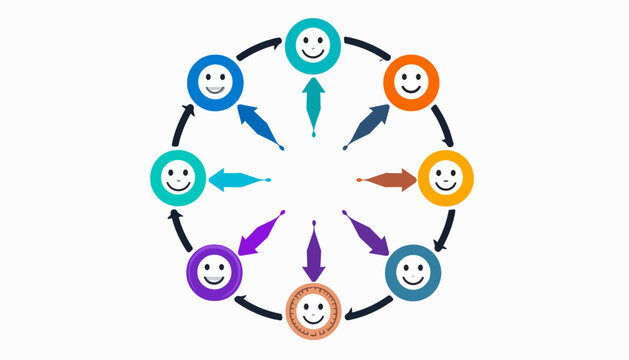 Colorful social network cycle with smiling community icons