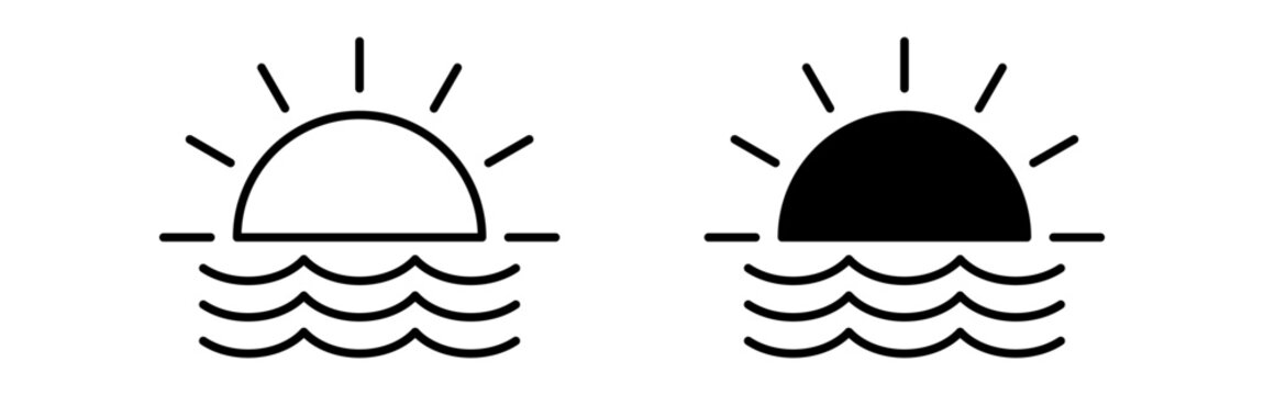 Minimal Sun Over Ocean Waves Summer Icon.