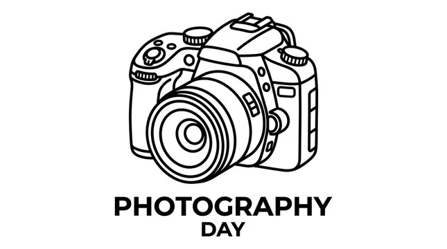 Photography day illustration dslr camera line art for photographers enthusiasts